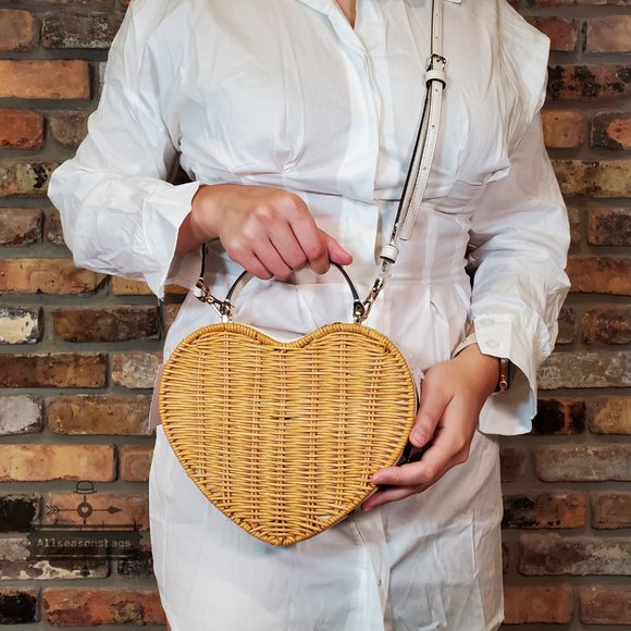 Kate Spade New  Love Shack Wicker Heart Crossbody Neutral Parchment AUTHENTIC - Picture 4 of 8